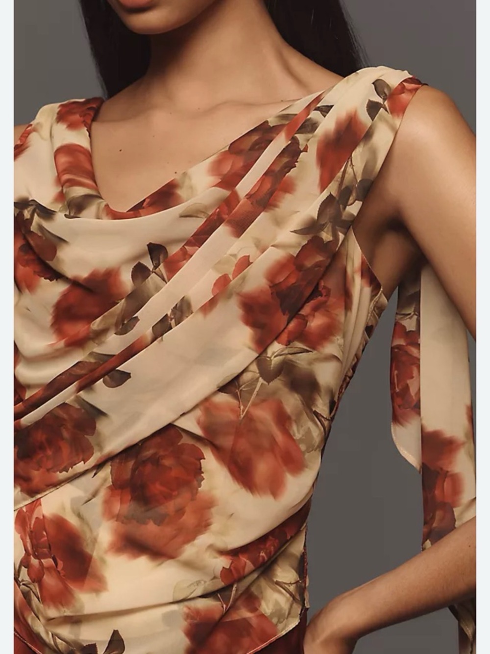 For Love & Lemons Cream Floral Draped One-Shoulder Top